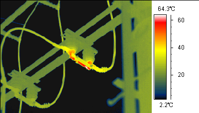 紅外熱像儀彩虹效果，看電線接頭發熱